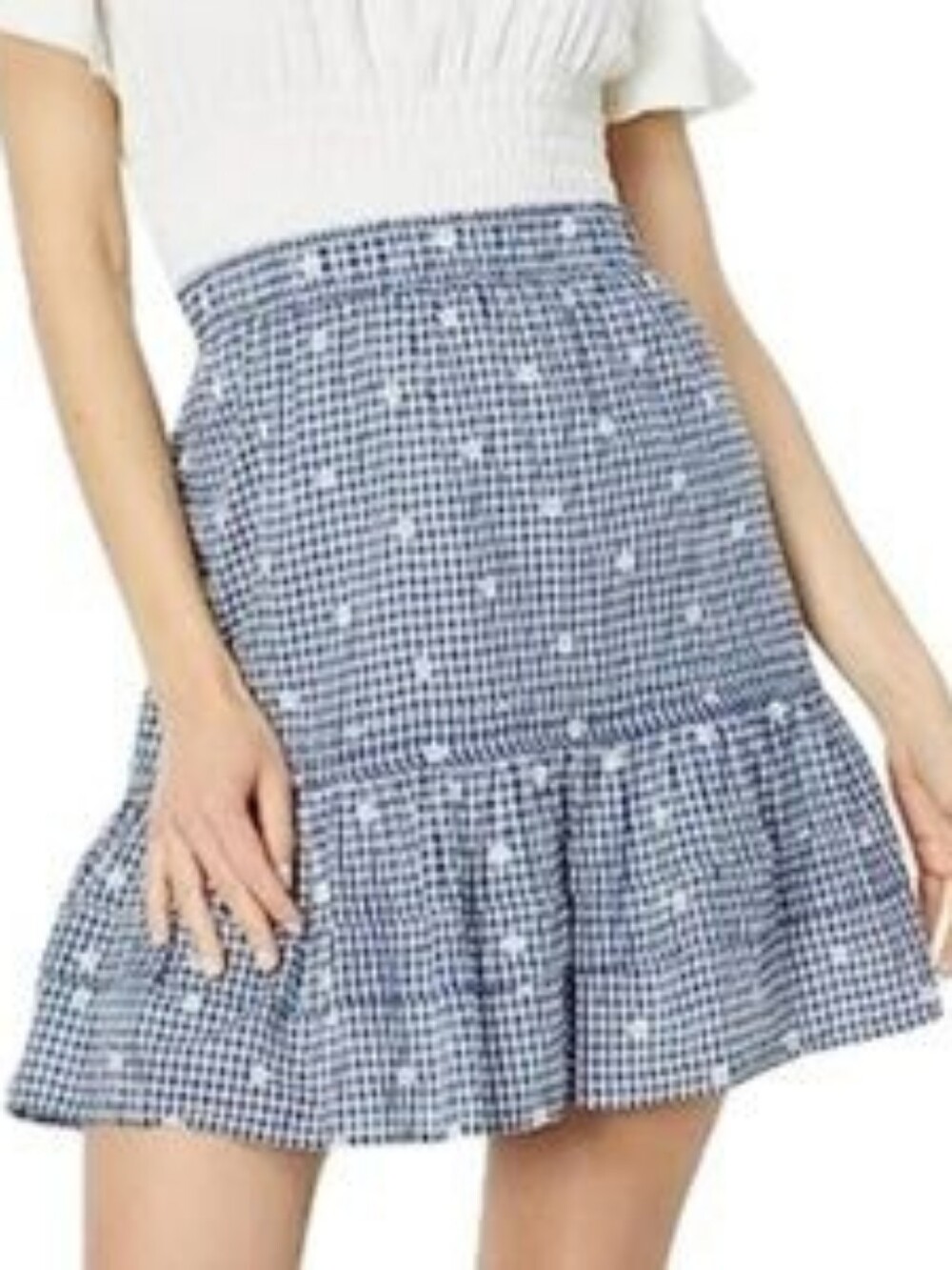 Madewell Blue Embroidered Tiered  Gingham Check Mini Skirt Plus Size XXL